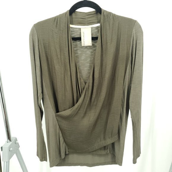 Anthropologie Dolan Long Sleeve Surplice/Faux Wrap Blouse 8 Olive Green - Picture 1 of 16